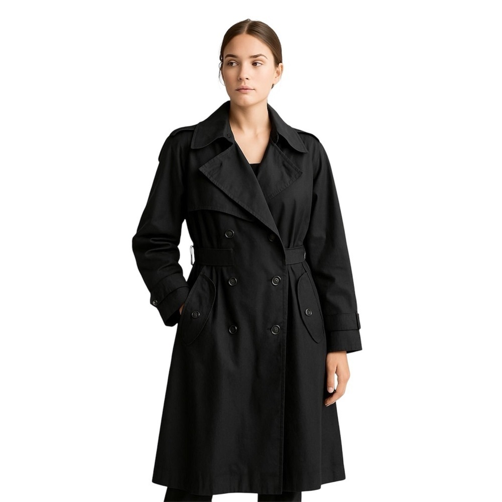 Vintage Black Double-Breasted Cotton Trench Coat